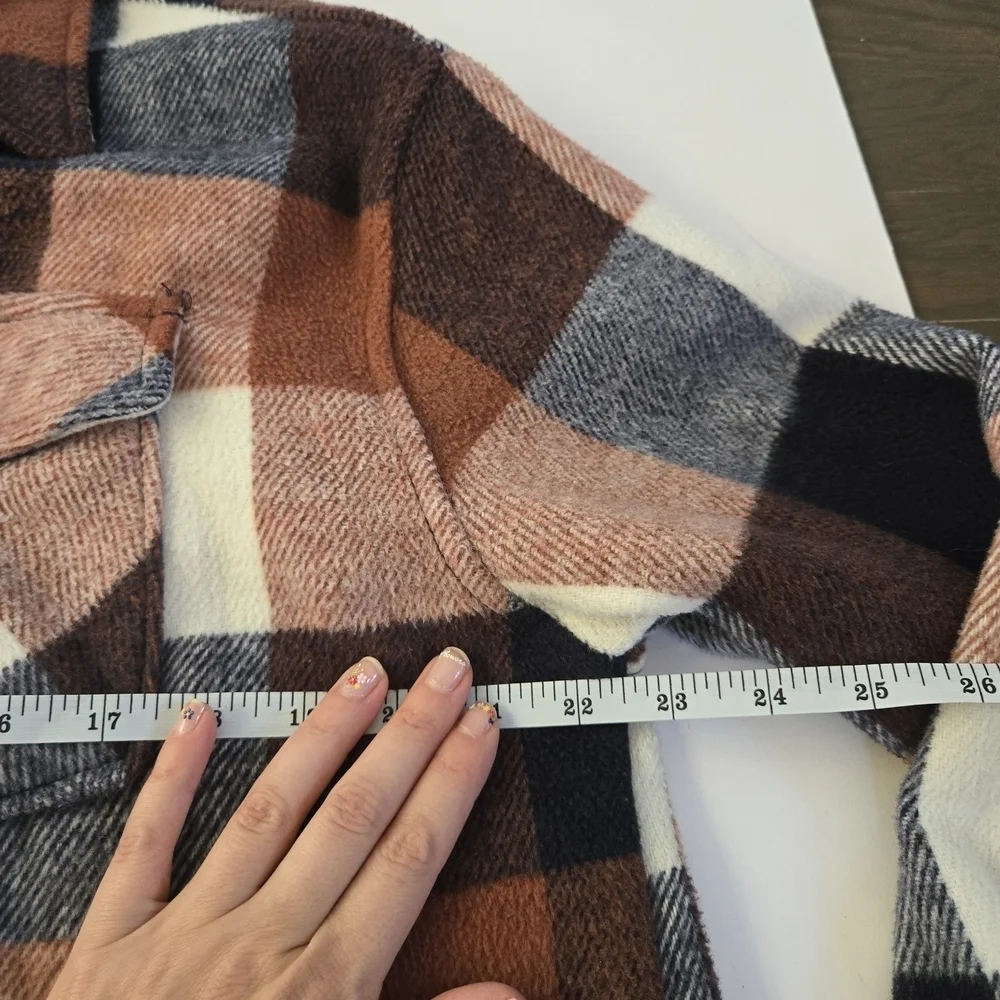 Plaid flannel shacket blue brown Members Mark womens size Large
